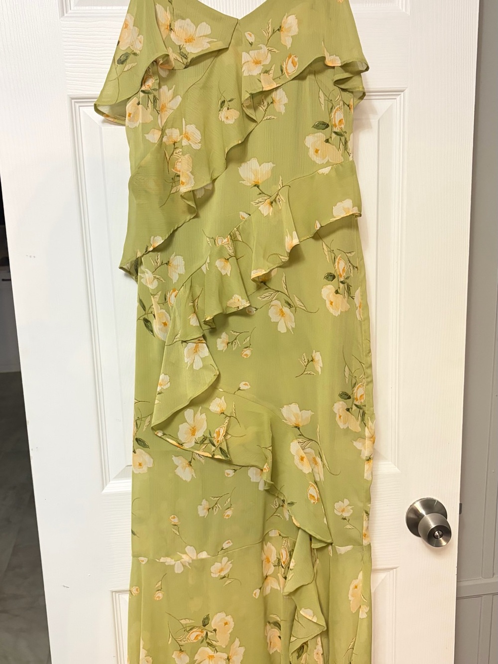 Blu Pepper Green Floral Ruffle Midi Dress